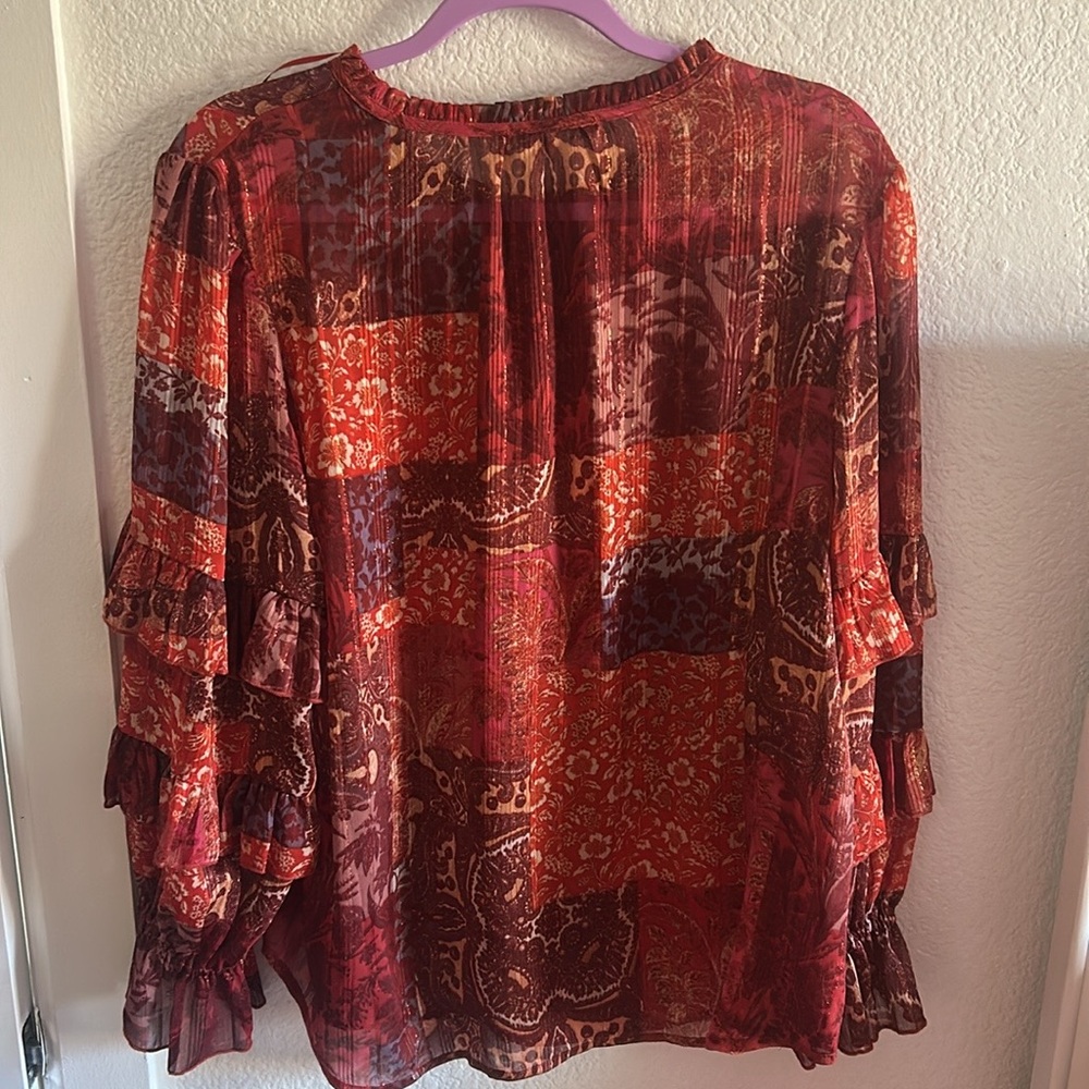 Women's Red Patterned Top - Picture 2 of 6